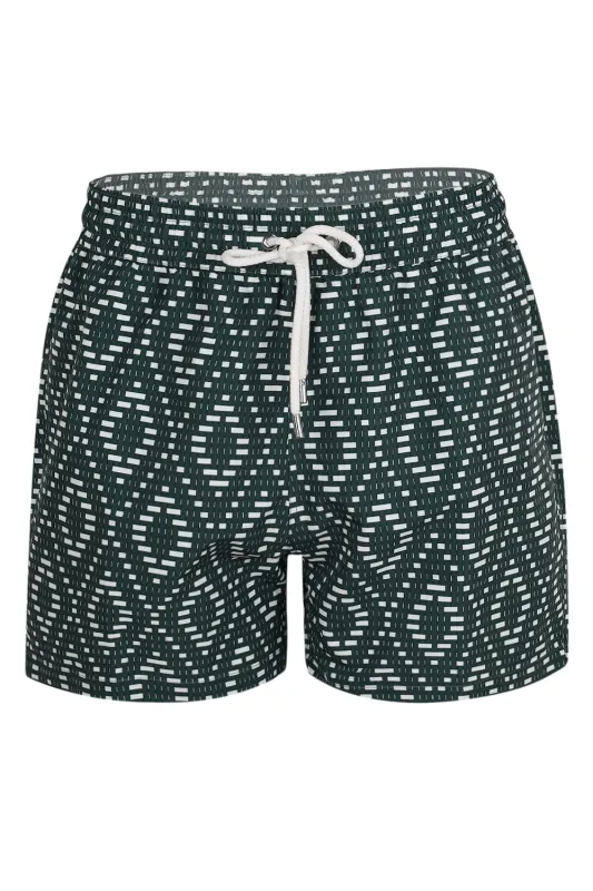 Rio Swim Short Raffia Angra Print Evergreen and Ivory sold by Sand Dollar