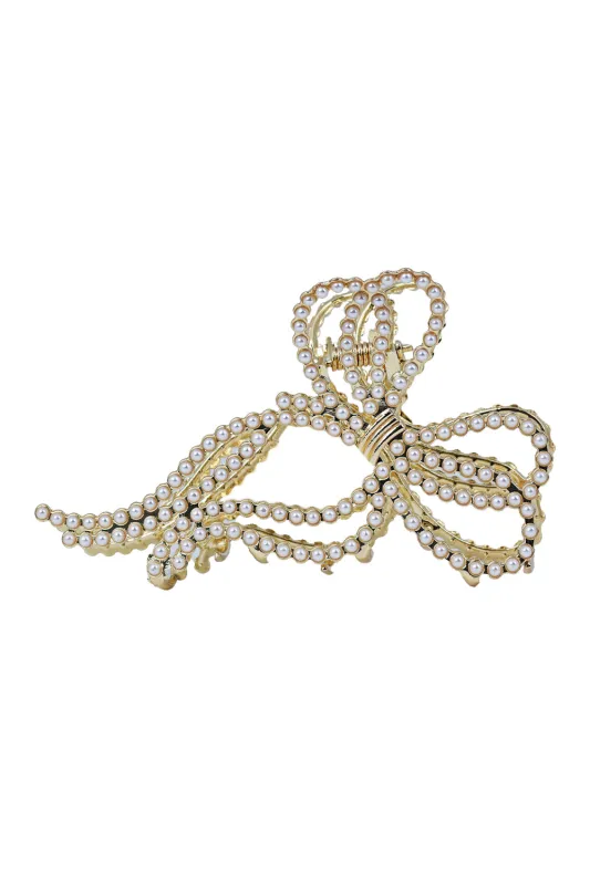 Gold Ribbon Pearl Hair Claw Clip sold by Sand Dollar