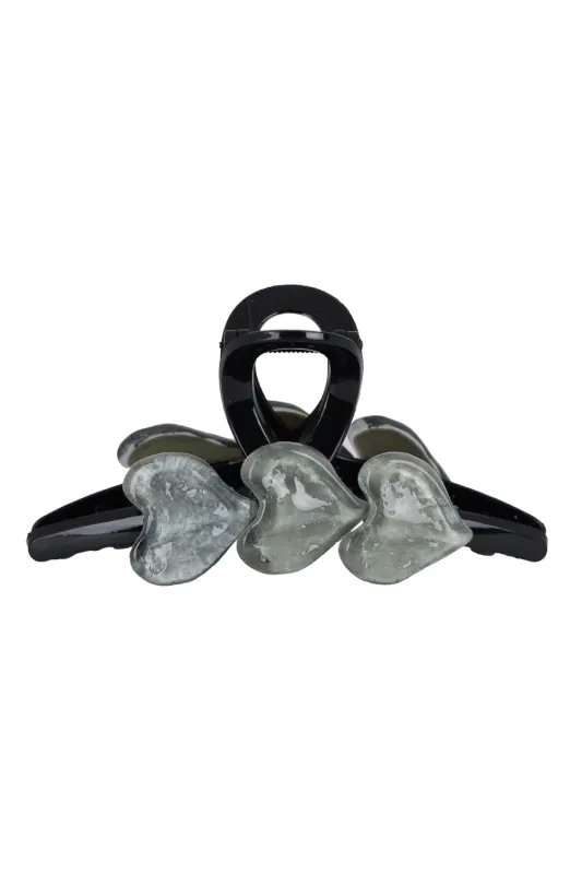Resin Hair Claw Clip 3 Grey Heart sold by Sand Dollar