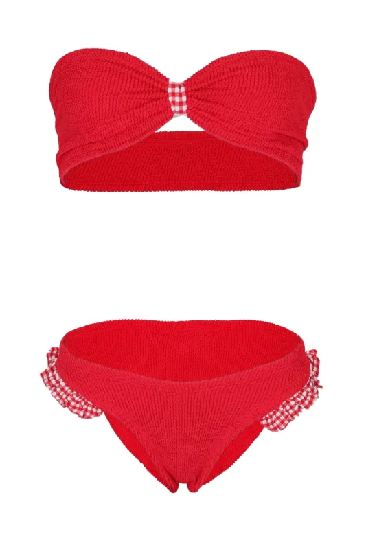 Jean Bikini Red Gingham sold by Sand Dollar