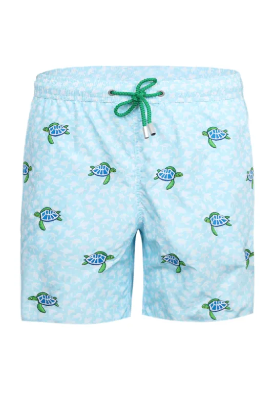 Lighting Embroidered Swim Short Turtle On sold by Sand Dollar