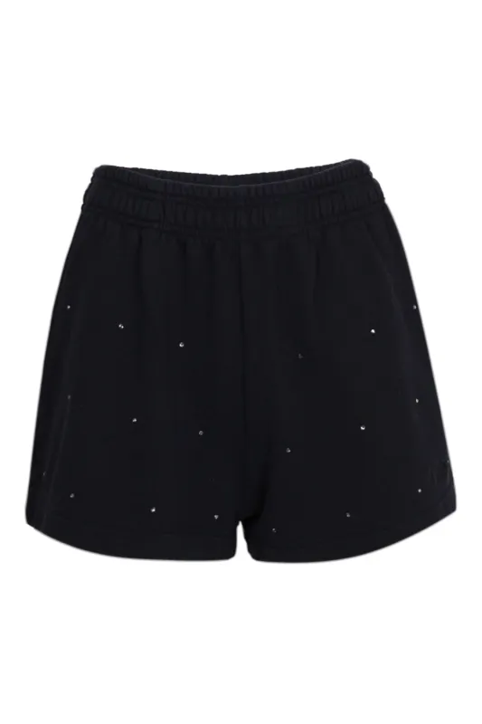 Cate Black Cotton Pull Up Shorts with Striped Rhinestone Embellishment sold by Sand Dollar