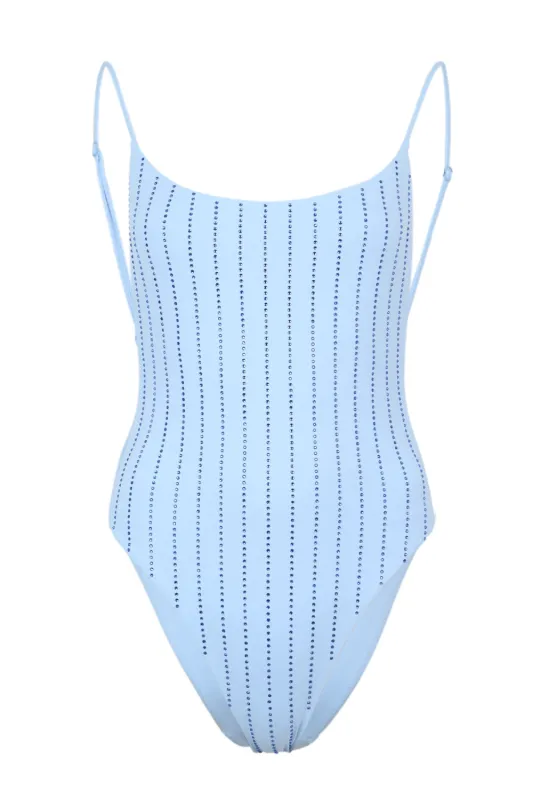 Cecille Round Neck One Piece with Rhinestone Striped Embellishment sold by Sand Dollar