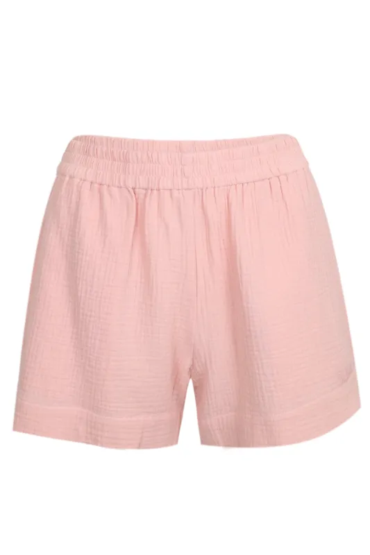 Meave Cotton Muslin Pull Up Short Pink sold by Sand Dollar