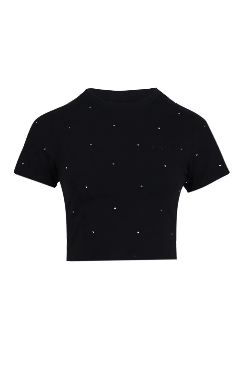 Nives Cotton T-shirt with Rhinestone Embellishment Black sold by Sand Dollar