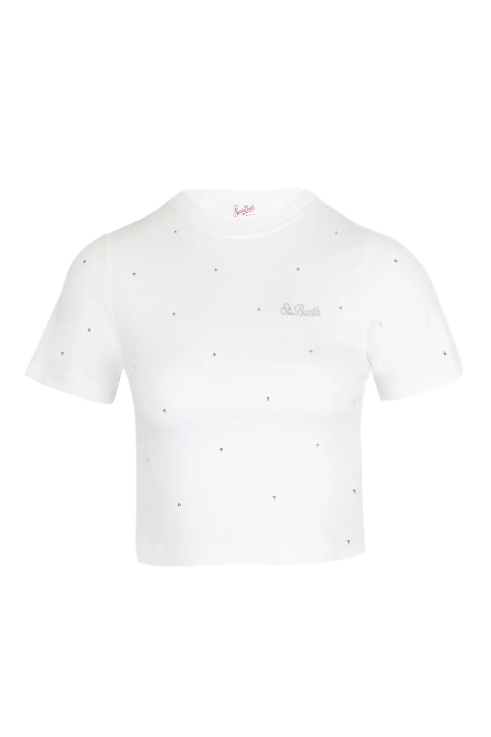 Nives Cotton T-shirt with Rhinestone Embellishment White sold by Sand Dollar