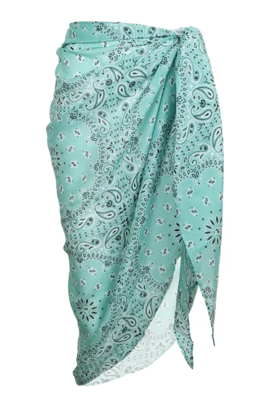 Oasi Silk Voile Long Pareo with Bandanna Print Sage Green sold by Sand Dollar