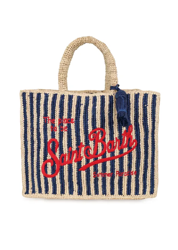Colette Raffia Navy Blue Stripes Handbag sold by Sand Dollar
