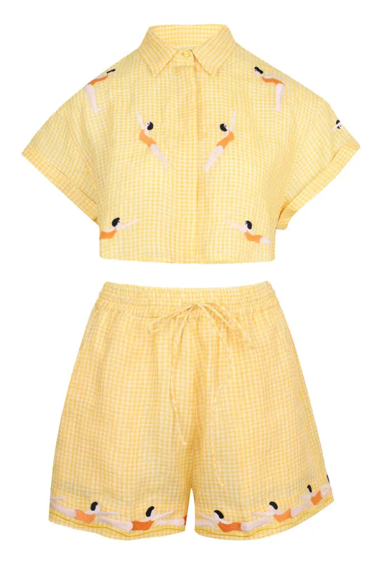 Yellow Gingham Diver Set Linen sold by Sand Dollar