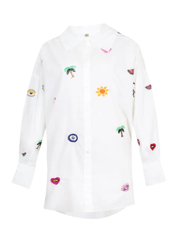 Beach Shirt Multi Motif White sold by Sand Dollar