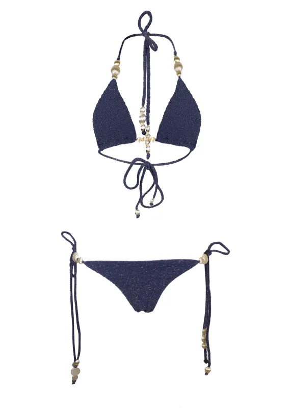 Shimmer Navy Bikini Set sold by Sand Dollar