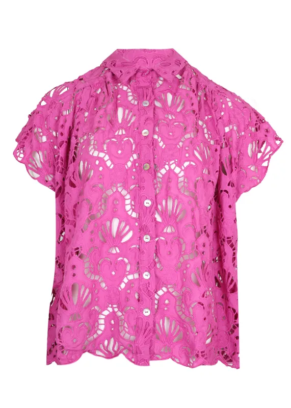 Pink Seashell Eyelet Shirt made by FARM Rio