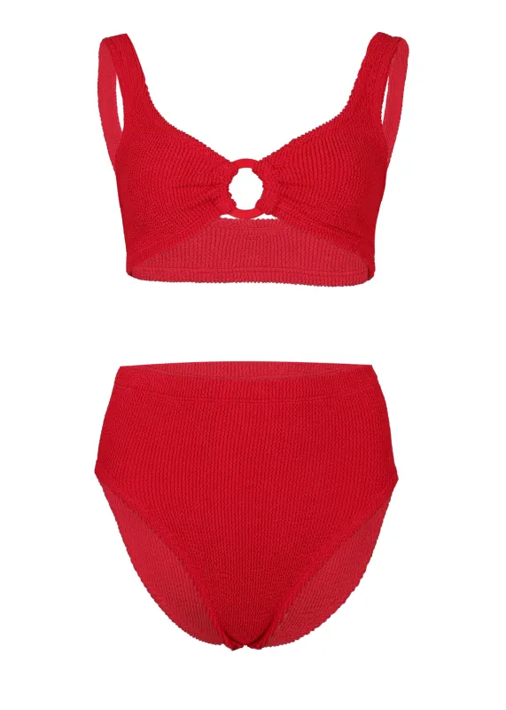 Nadine Bikini Fabric Covered Hoops Red sold by Sand Dollar