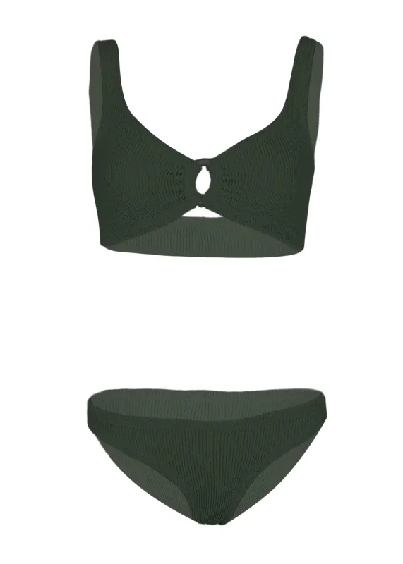 Julia Bikini Fabric Covered Hoops Metallic Khaki sold by Sand Dollar