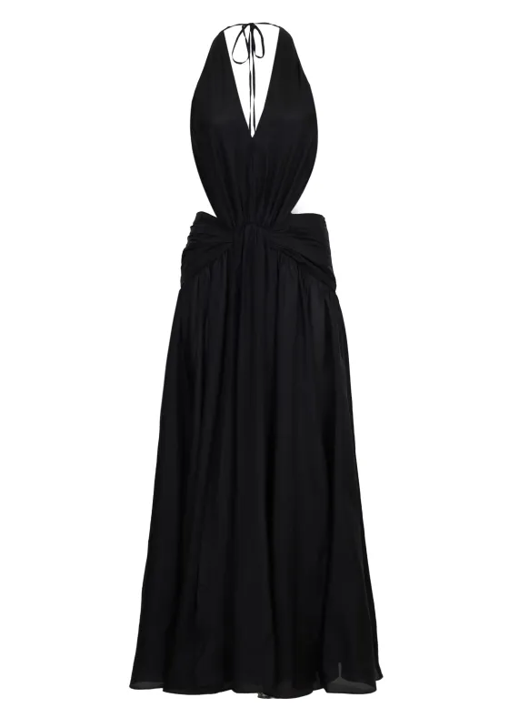 Rhiannon Plunge Halter Maxi Black sold by Sand Dollar