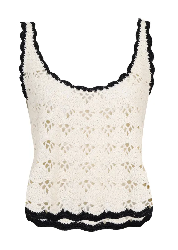 Rhiannon Crochet Tank Cream/Black sold by Sand Dollar