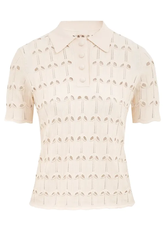 Rhiannon Pointelle Polo Cream sold by Sand Dollar