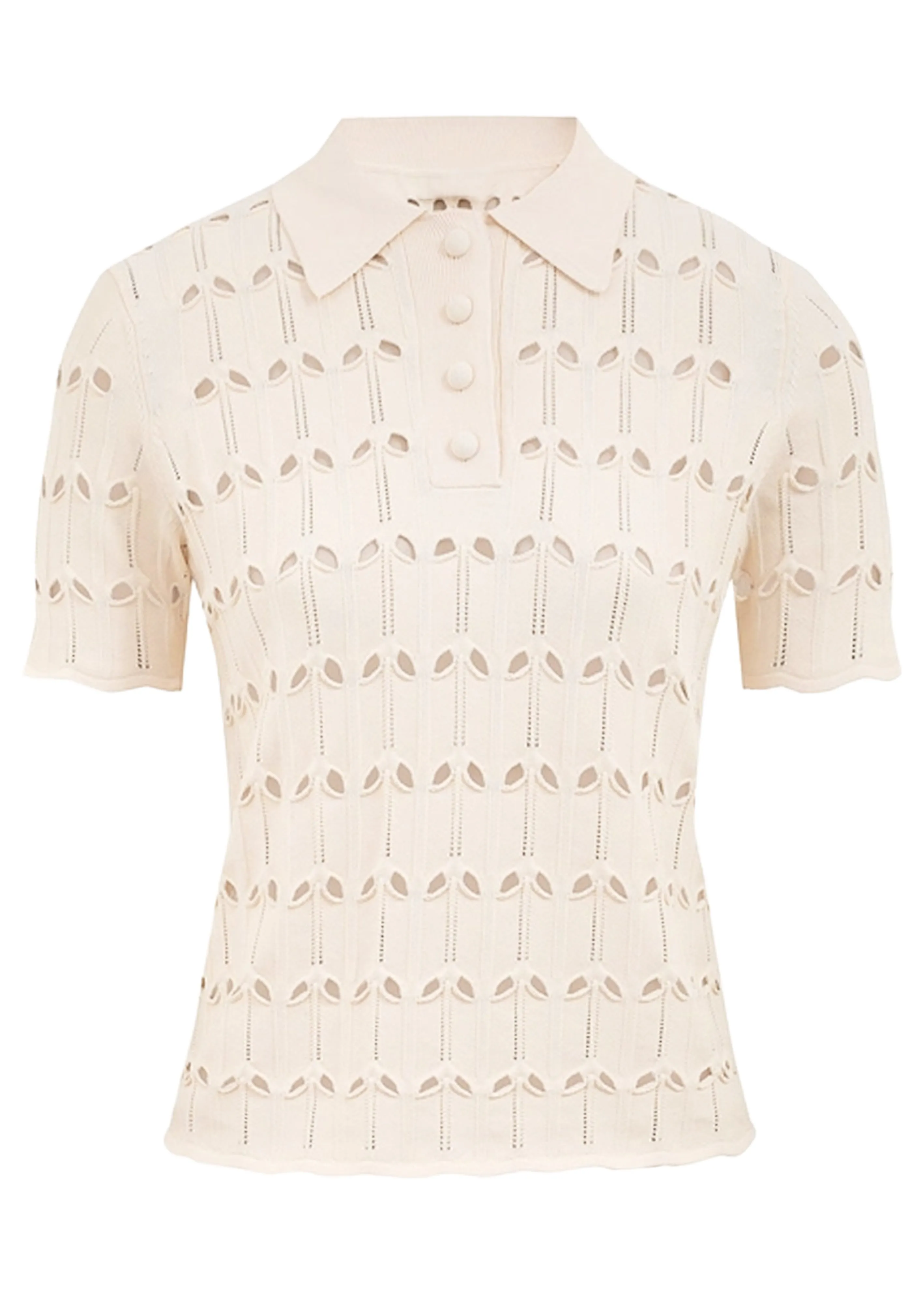 Rhiannon Pointelle Polo Cream sold by Sand Dollar