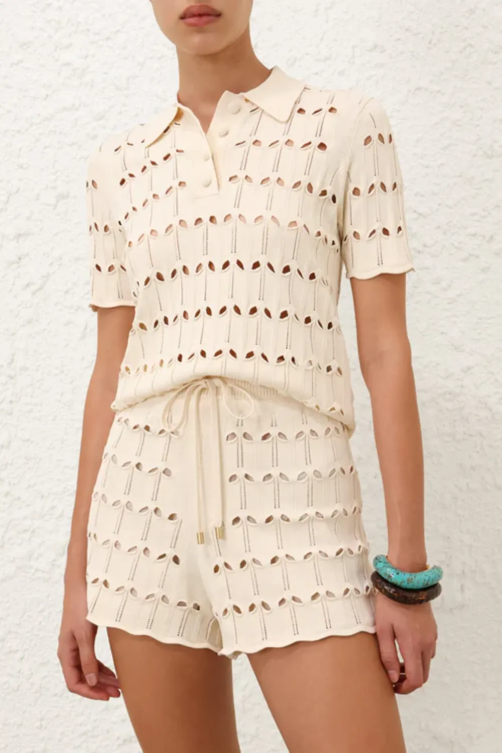 Rhiannon Pointelle Polo Cream sold by Sand Dollar product image thumbnail 2