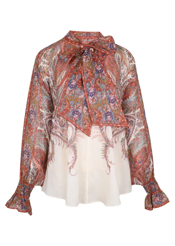 Rhiannon Tie Neck Blouse Cream Paisley sold by Sand Dollar