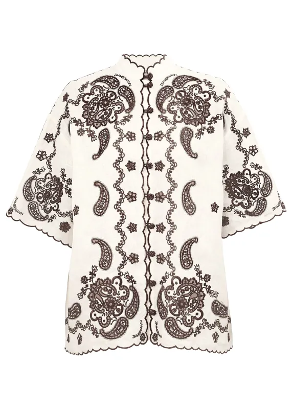 Ascension Embroidered Shirt Ivory Chocolate sold by Sand Dollar