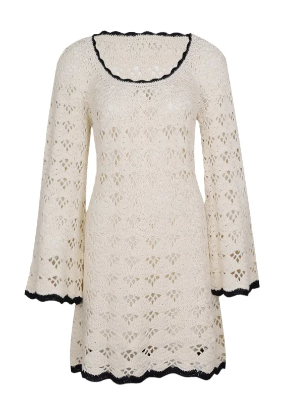 Rhiannon Scoop Neck Crochet Dress Cream/Black sold by Sand Dollar