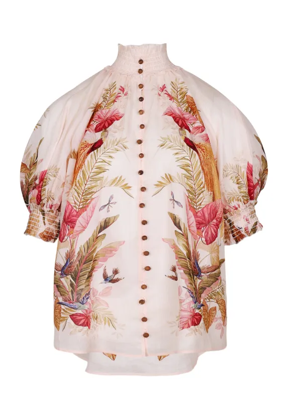 Ascension Billow Blouse Cream Palm Floral sold by Sand Dollar