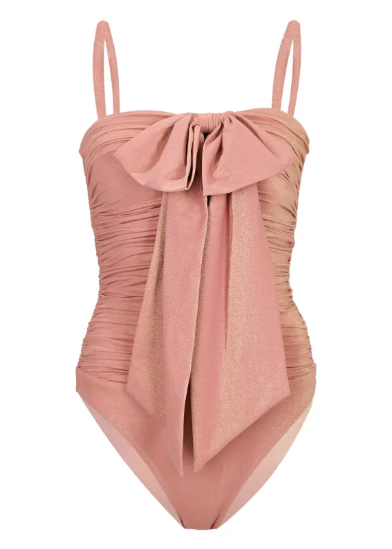 Coco Metallic Drape Bow One Piece Shell Pink sold by Sand Dollar