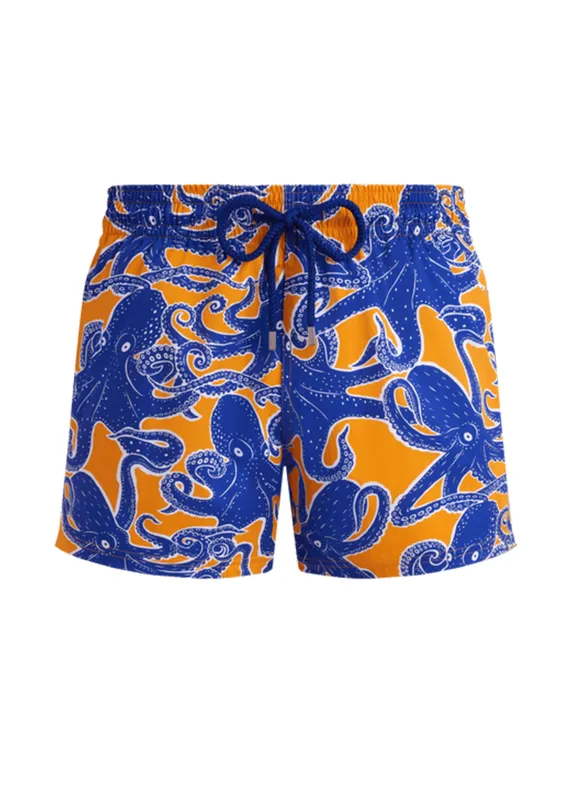 Men Stretch Short Swim Shorts Poulpes Mango/Orange sold by Sand Dollar