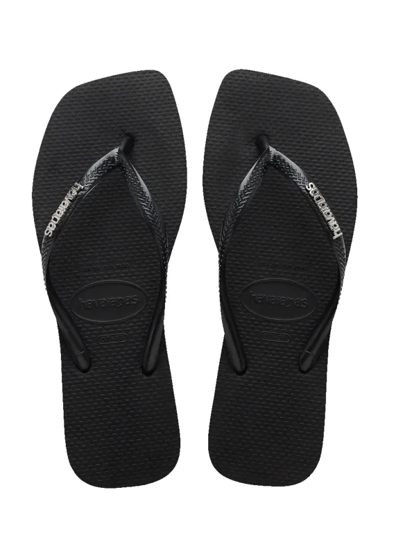 Havaianas Slim Square Logo Metallic Black/Silver sold by Sand Dollar