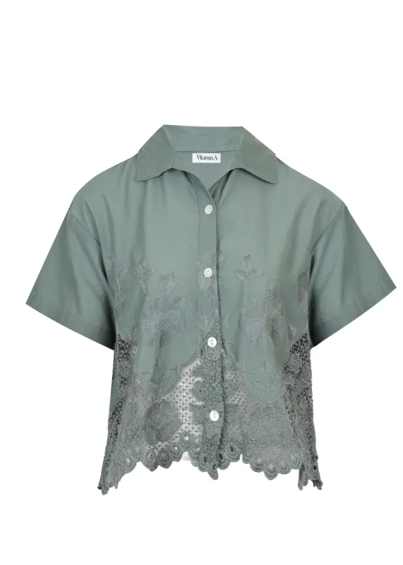 Flora Broderie Crop Shirt Sea Green made by Vitamin A