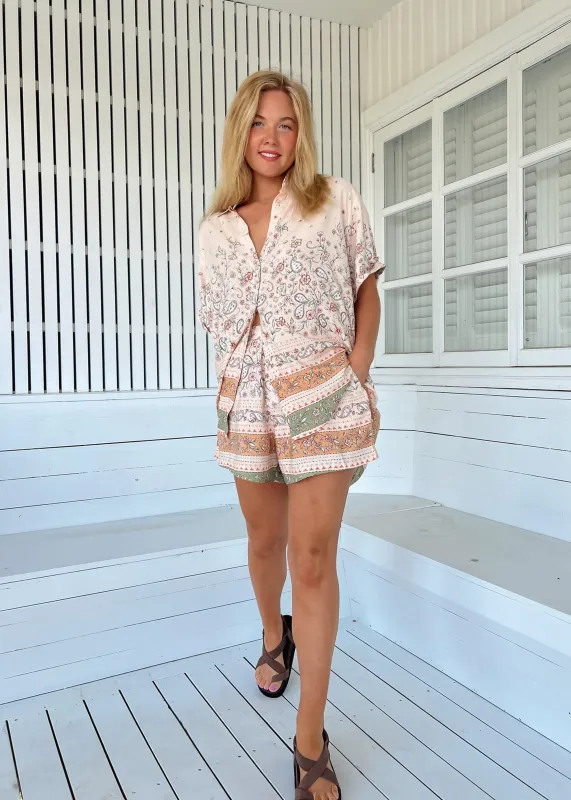 Mist Flower Print Flora Shorts sold by Sand Dollar