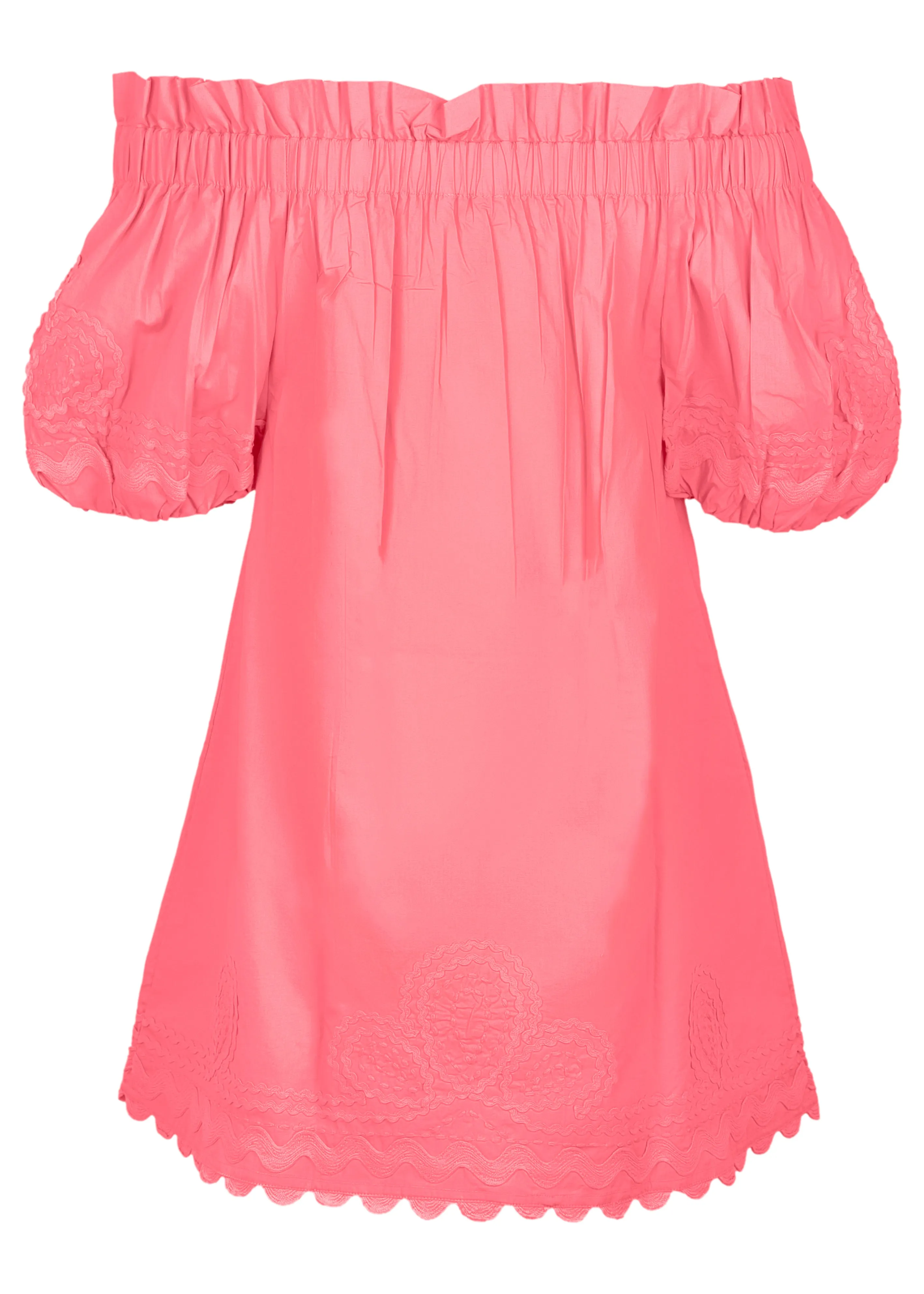 Poplin Off-Shoulder Mini Dress with Ric Rac Embroidery In Watermelon sold by Sand Dollar product image thumbnail 3