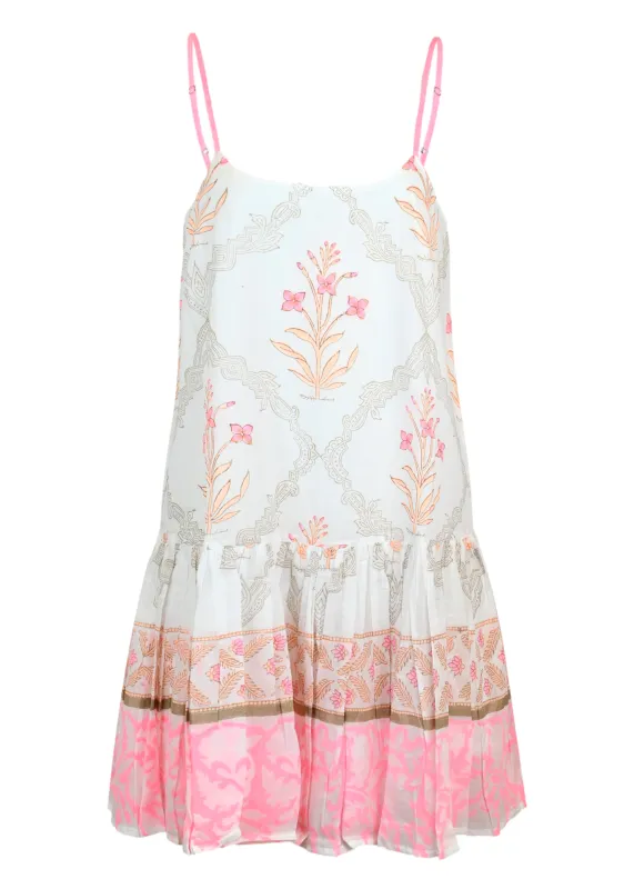 Cami Dress In Cage Block Print In White/Pink Grapefruit sold by Sand Dollar