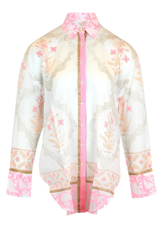 Beach Shirt In Cage Block Print White/Pink Grapefruit sold by Sand Dollar