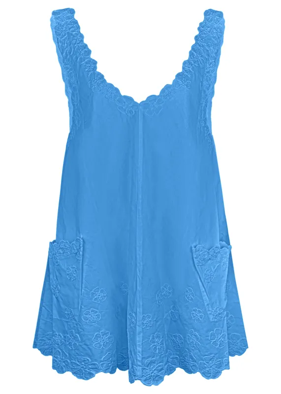 Poplin Low Back Dress with Cord Flower In Marine sold by Sand Dollar