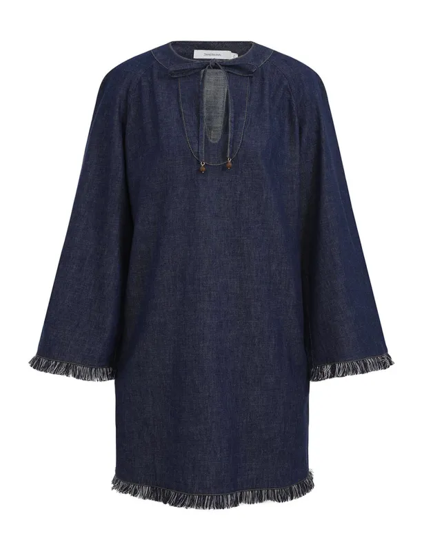 Rhiannon Fringe Denim Mini Dress sold by Sand Dollar