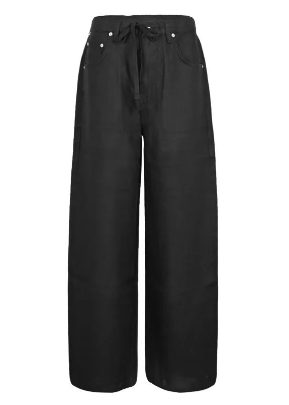 Brynn Drawstring Trouser in Linen Black sold by Sand Dollar
