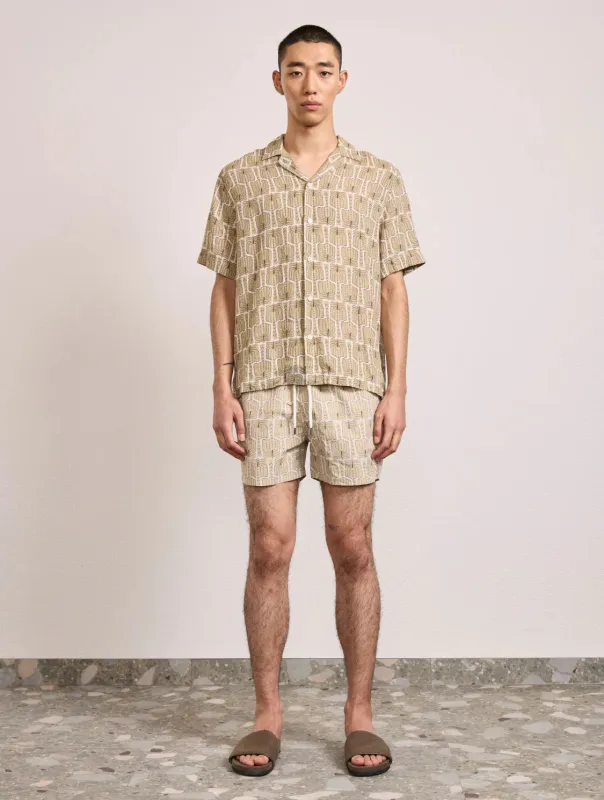Roberto Palmeira Printed Linen Shirt Dried Moss sold by Sand Dollar