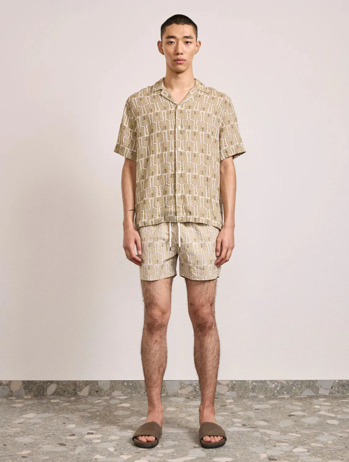 Roberto Palmeira Printed Linen Shirt Dried Moss sold by Sand Dollar