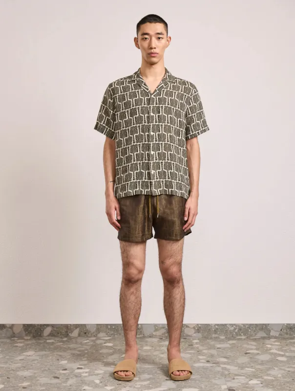 Roberto Palmeira Printed Linen Shirt Dark Olive sold by Sand Dollar