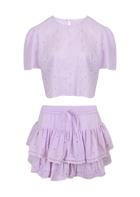 Biky Eyelet Cotton Crop Top & Skort Lavender sold by Sand Dollar