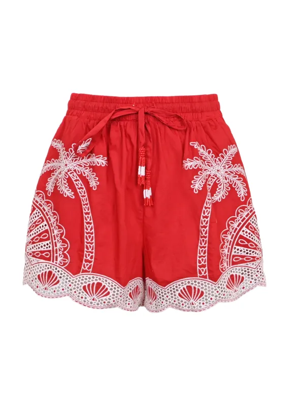 Red Palm Trees Embroidered Shorts sold by Sand Dollar