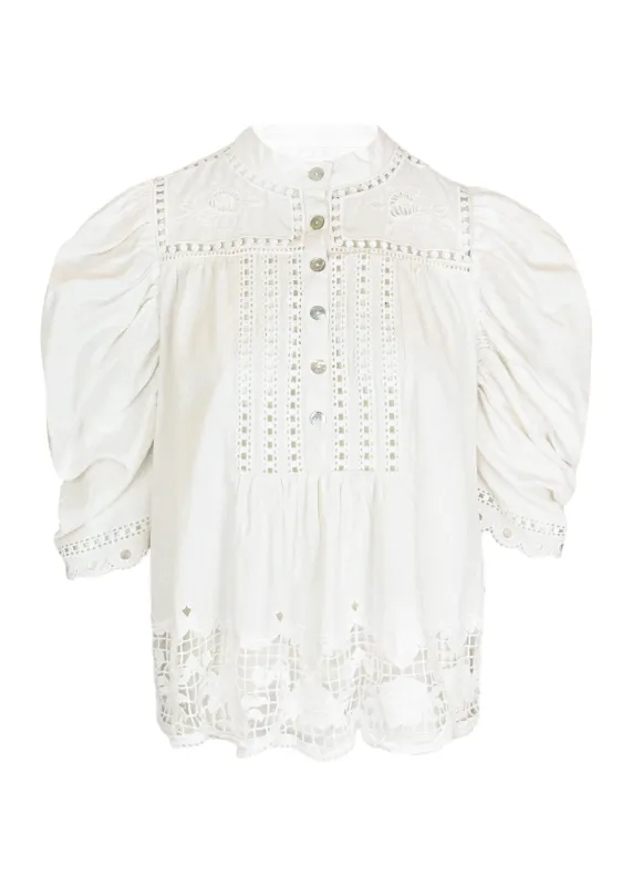 Romantic Richelieu Short Sleeve Blouse Off-White sold by Sand Dollar