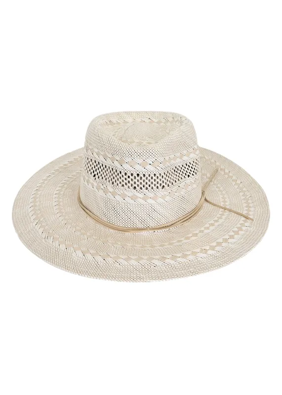 Lola Sisal Fedora Hat Natural/White sold by Sand Dollar