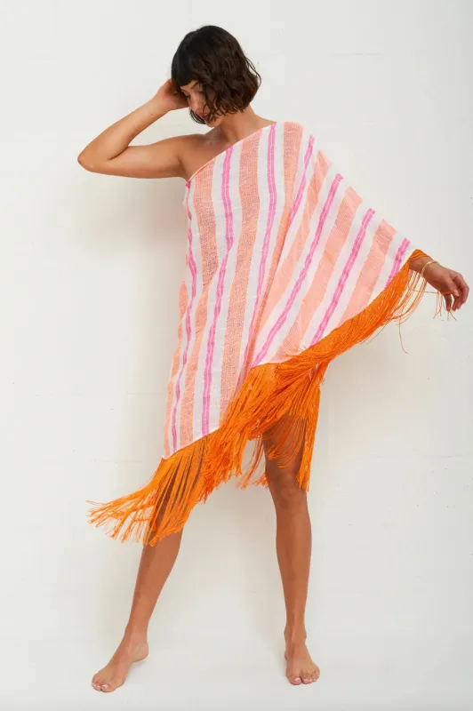 Fringed One Shoulder Kaftan Hot Pink made by Pitusa