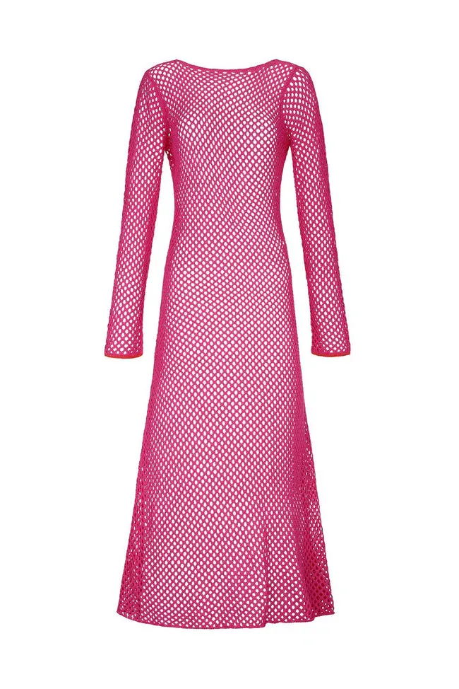 Crochet U-Back Maxi Dress Hot Pink sold by Sand Dollar
