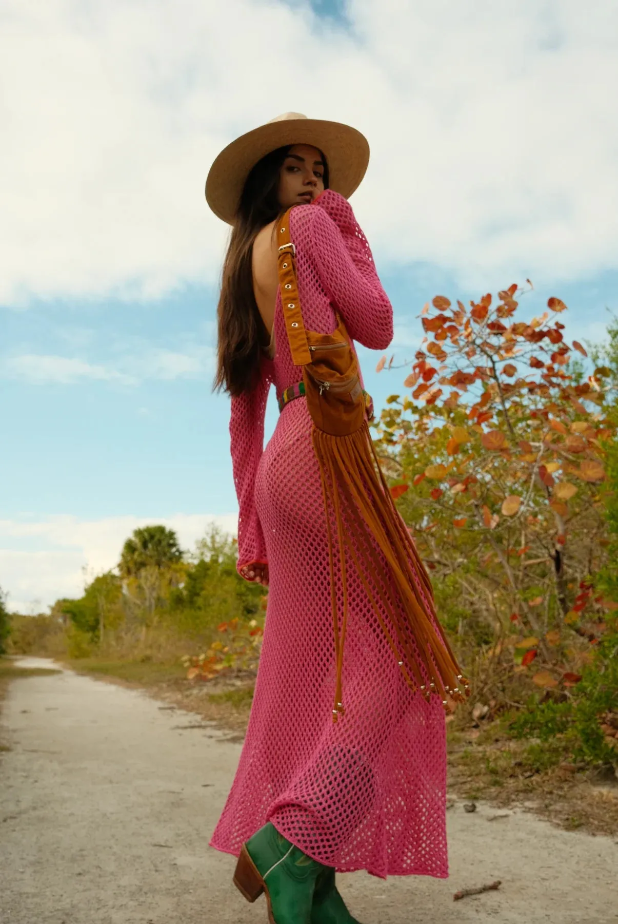 Crochet U-Back Maxi Dress Hot Pink sold by Sand Dollar product image thumbnail 2