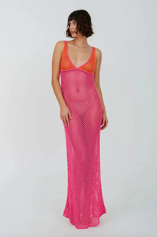Crochet Colorblock Siren Dress Pink made by Pitusa