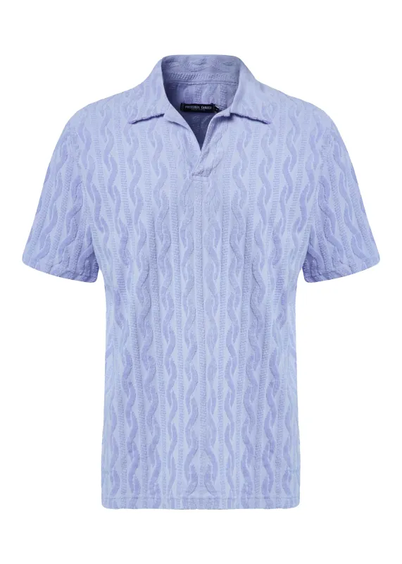 Faustino Jacquard Terry Cotton Polo Short Sleeve Chambray Blue sold by Sand Dollar